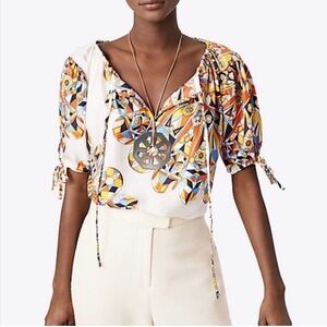 Tory Burch Alyssa Multicolor Silk Geometric Blouse size 10